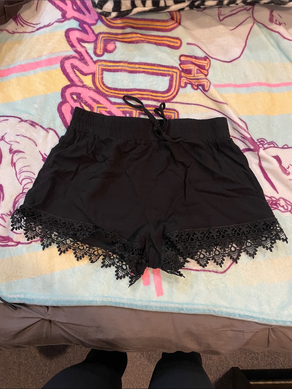 Ambiance Black Lace-Trim Shorts Small